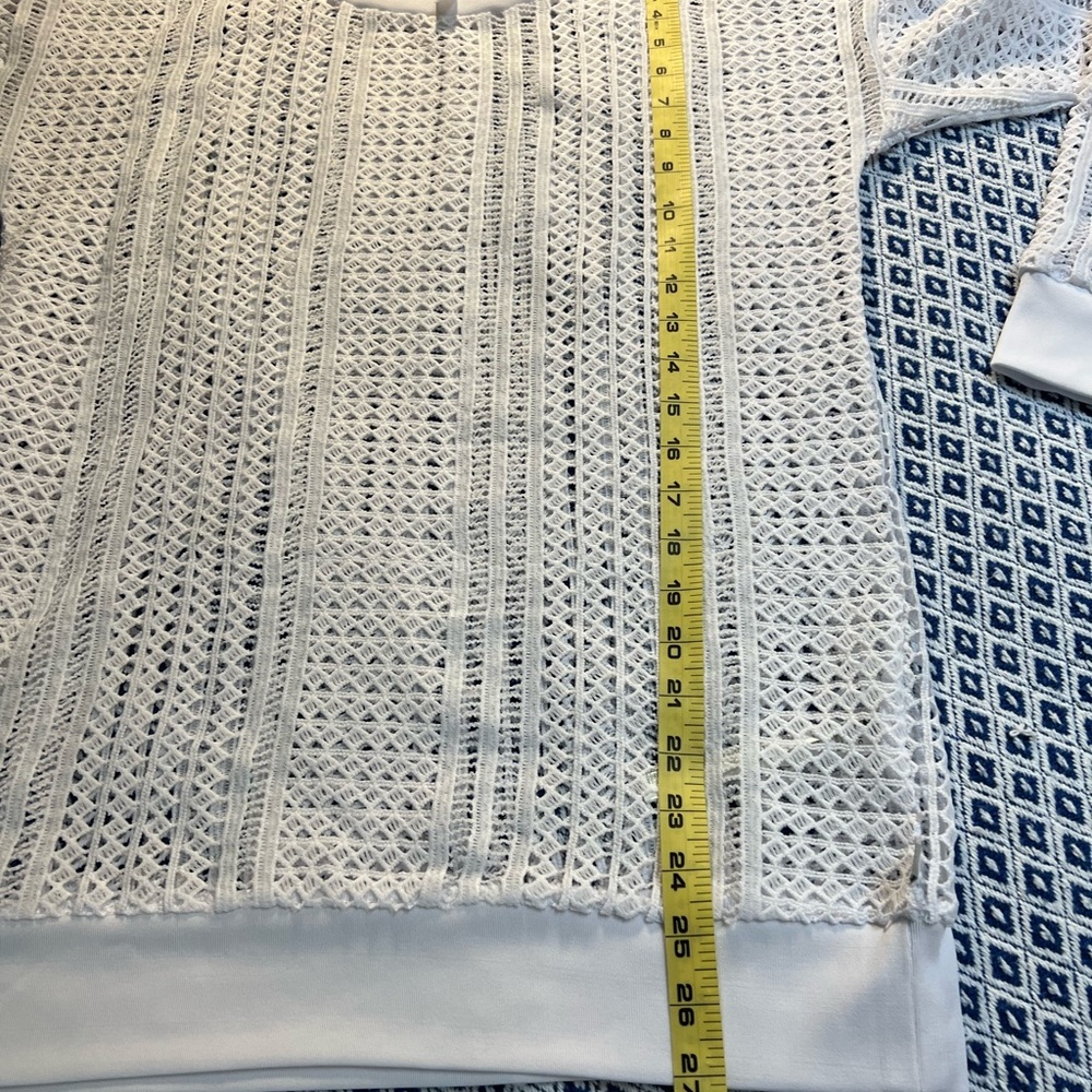 Fabletics Sophie White Crew Neck Sweater Open Weave Swim Cover Up - Picture 5 of 8